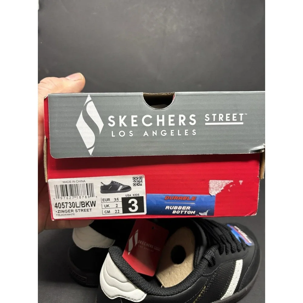 Skechers Los Angeles Zinger Street Black & White Sneaker 405730L, Youth Kids 3